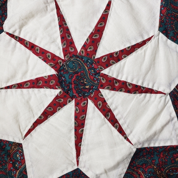 Quilted Star Carpenter Wheel Scalloped Edge Country Rustic Prarie Patchwork Sham - Picture 3 of 9